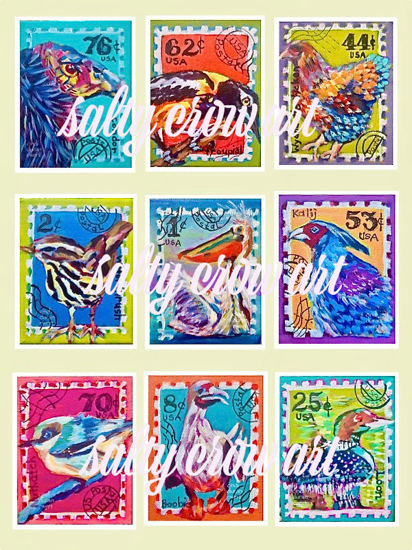 25 Painted Bird Prints Pack - Trading Card Size