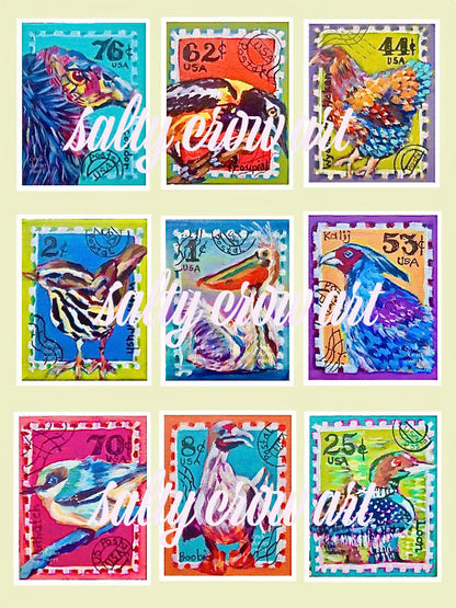 25 Painted Bird Prints Pack - Trading Card Size