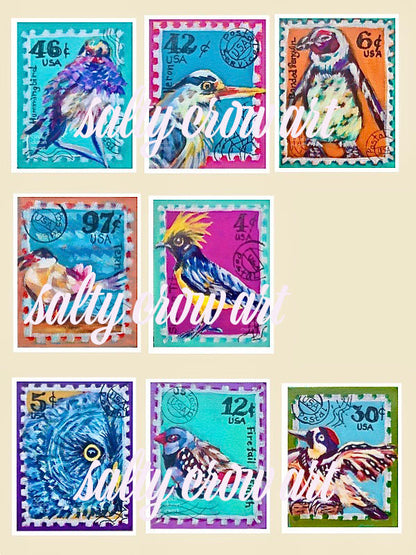 25 Painted Bird Prints Pack - Trading Card Size